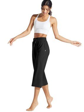 Willit Women's Loose Black Wide Leg Yoga Capri Pants L Athliesure Workout Casual